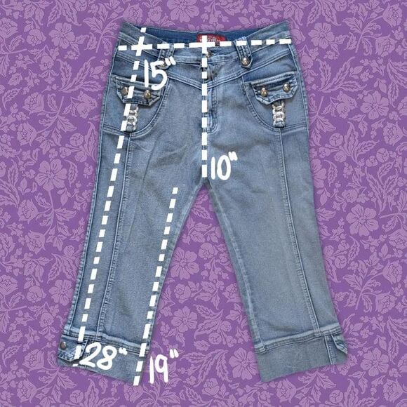 2000s Mengyan Blue Denim Capri Jeans with Silver Buckle Detail | Size 31 - Picture 6 of 7